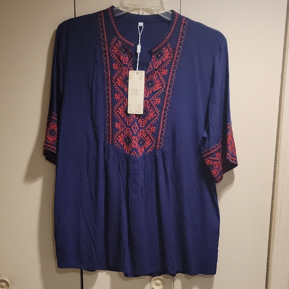 Navy Blue Embroidered Women's Tunic